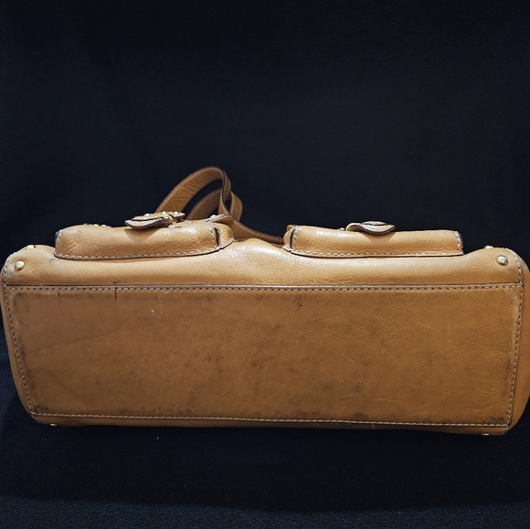 Michael Kors Tan/Cognac Brown Leather Astor Studded Shoulder Bag - Picture 9 of 16